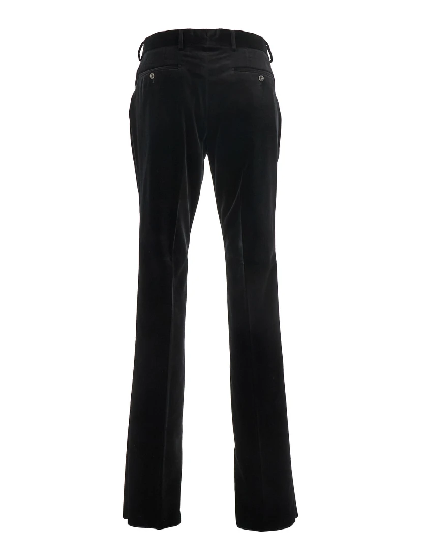 Black Trousers with Belt Loops and Front Pleats in Velvet Man