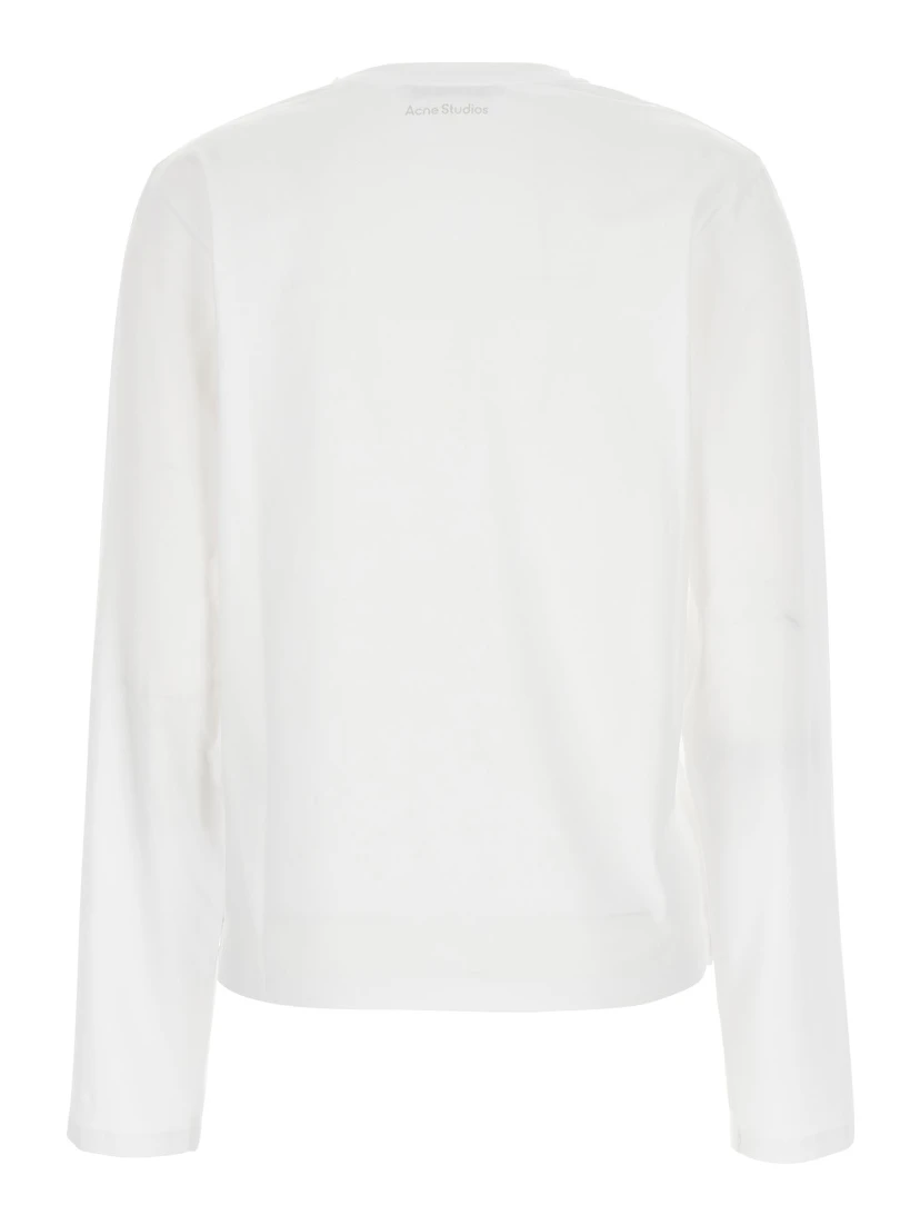 White Long-sleeved T-Shirt with Logo on Back in Cotton Woman