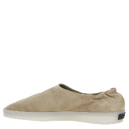 Beige Mules with Logo Patch on the Back and Elasticized Heel in Suede Man