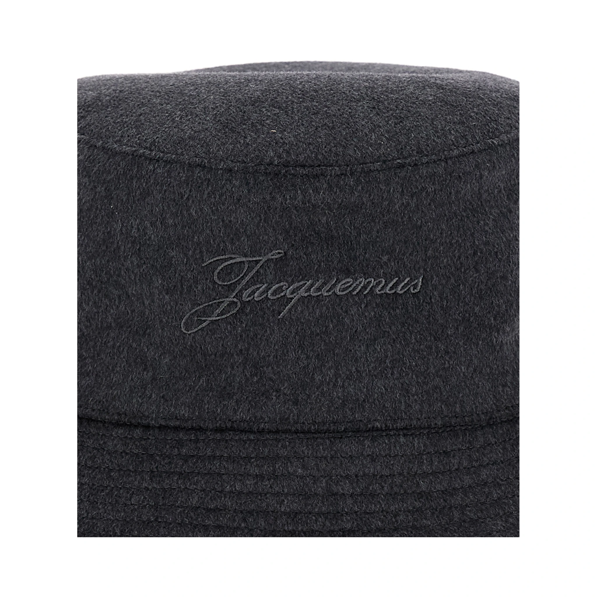 Le Bob Cachemiro Grey Bucket Hat with Logo Lettering Embroidery on the Front and Ribbed Brim in Wool Man