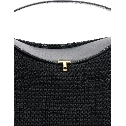 Black Handbag with Logo Plaque on the Front and Adjustable and Removable Shoulder Strap in Leather Woman