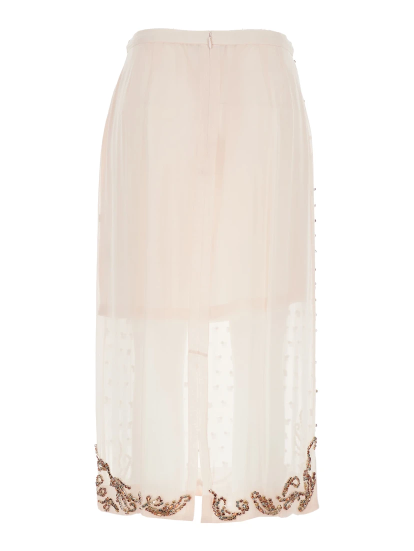 Sokna Pink Skirt with Rhinestone Embellishments on the Front and Rear Concealed Zip Closure in Viscose Woman