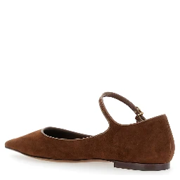 Brown Pointed Toe Ballerinas with DG Logo on the Side in Suede Woman