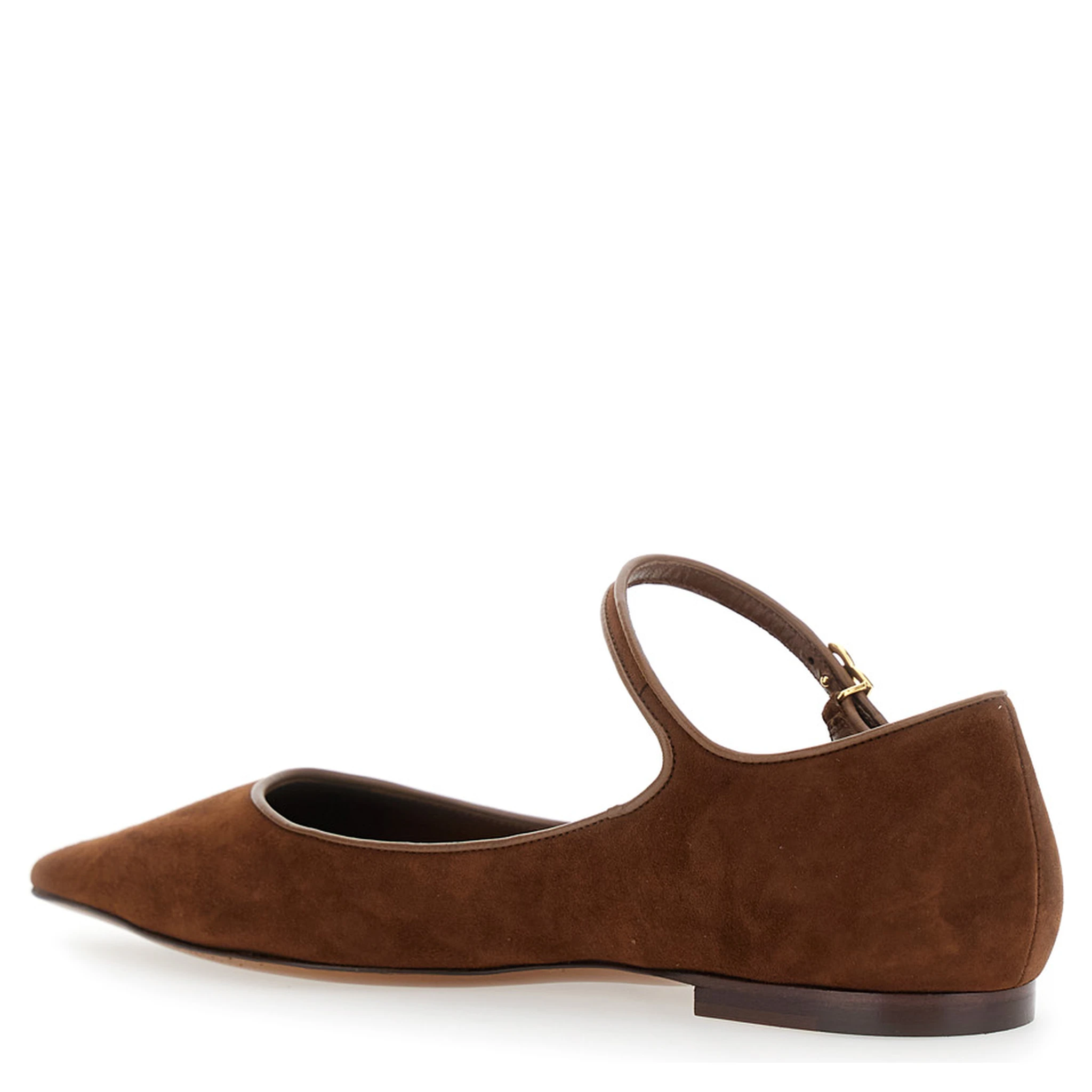 Brown Pointed Toe Ballerinas with DG Logo on the Side in Suede Woman
