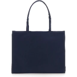 Ella Blue Small Tote Bag with Two Top Handles and Embossed Maxi Logo on the Front in Fabric Woman