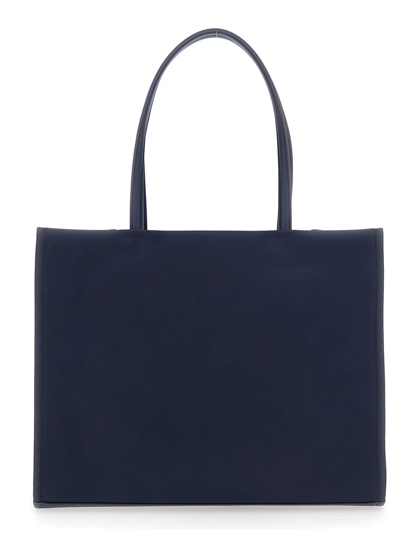 Ella Blue Small Tote Bag with Two Top Handles and Embossed Maxi Logo on the Front in Fabric Woman