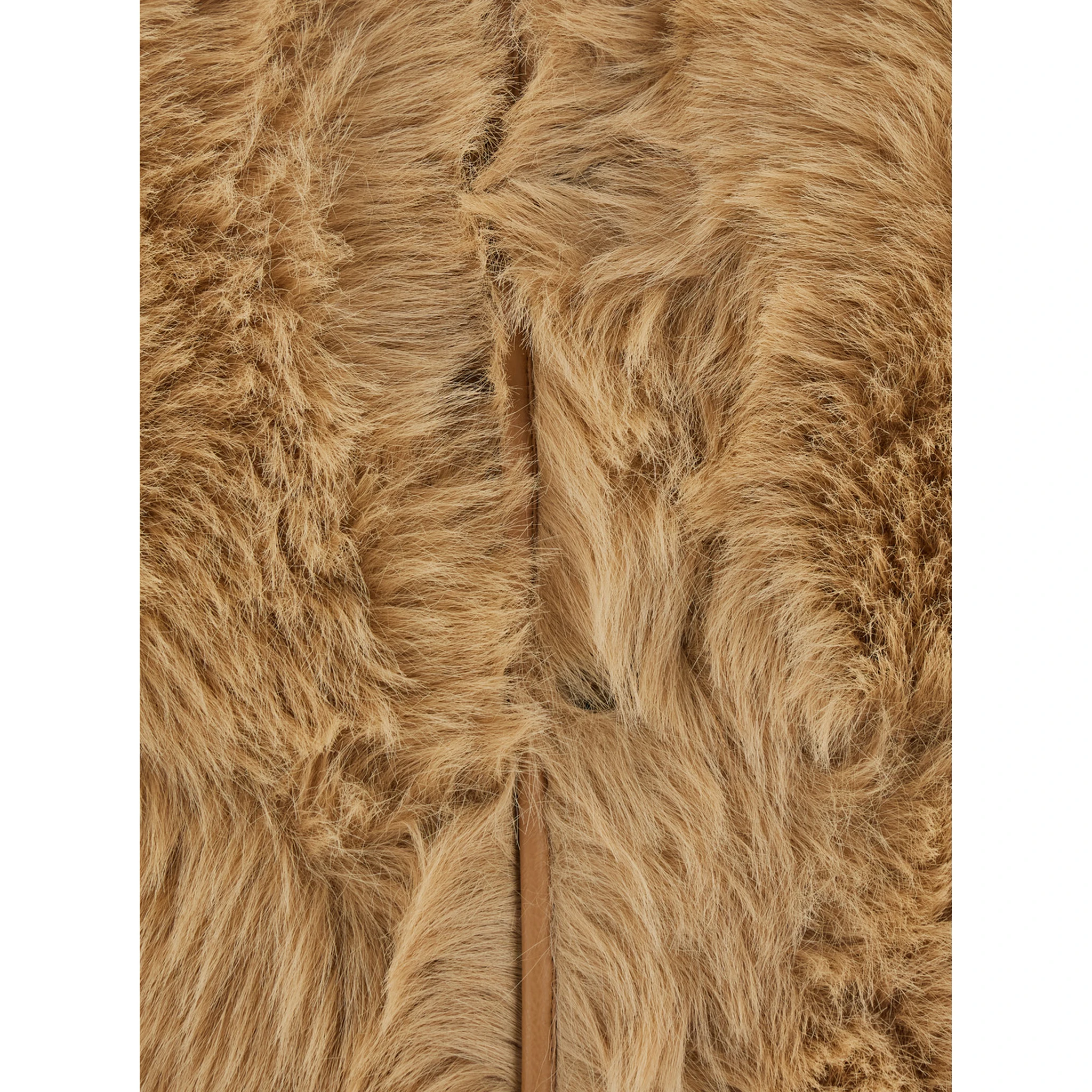 Beige Shearling Coat with Round Neck and Front Closure in Faux Fur Woman