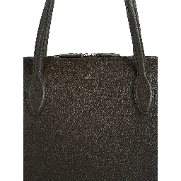 Brown Shoulder Bag with Two Top Handles and Embossed Logo Lettering on the Front in Grained Leather Woman