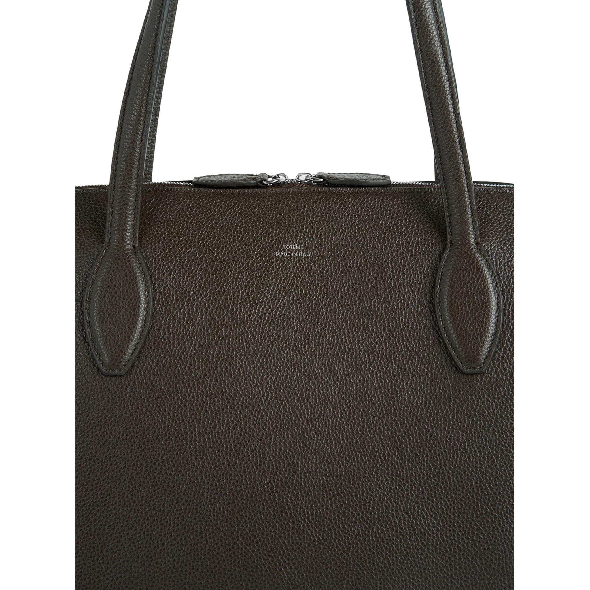 Brown Shoulder Bag with Two Top Handles and Embossed Logo Lettering on the Front in Grained Leather Woman