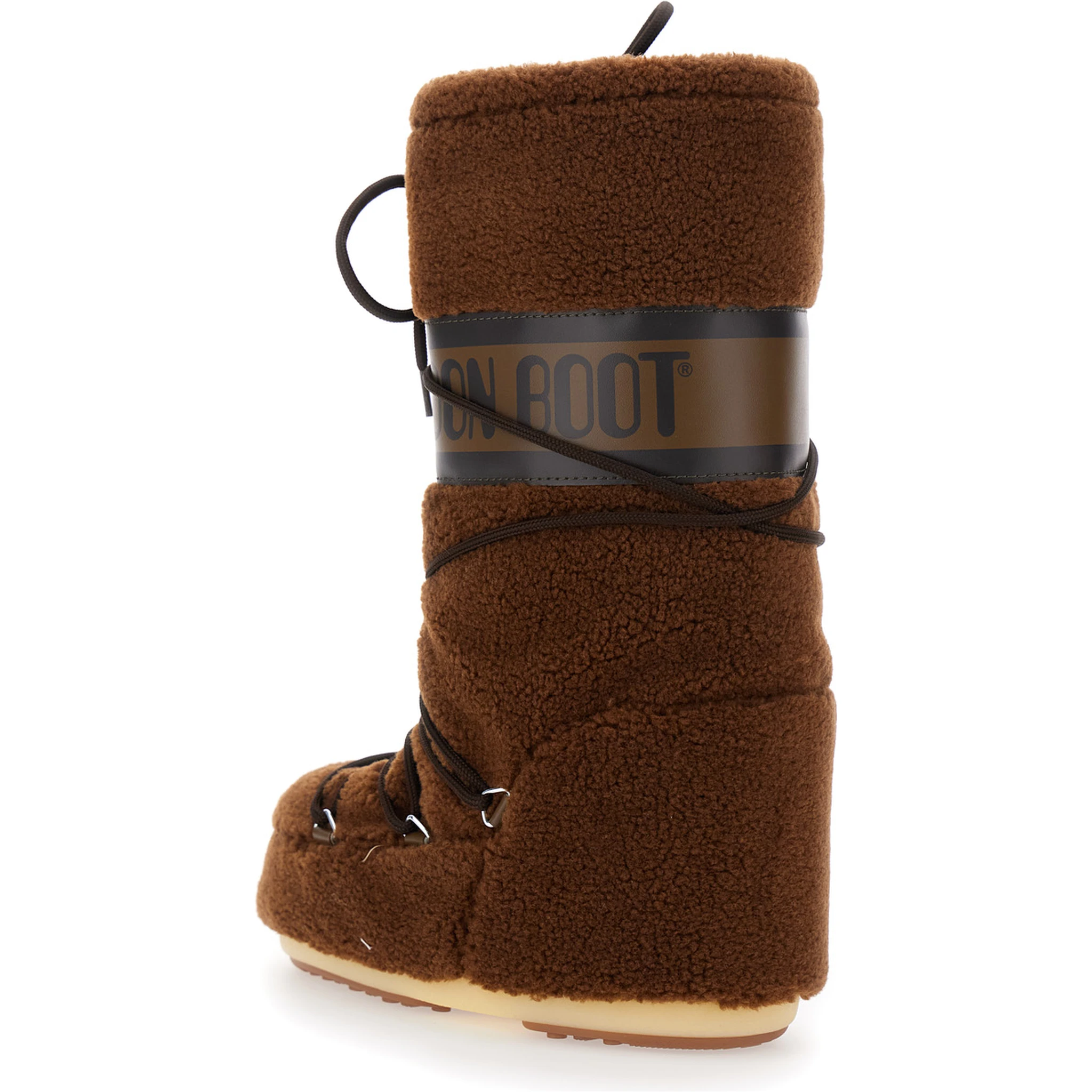 Icon Brown Snow Boots with Maxi Logo Print on the Side in Fleece Woman