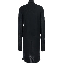 Black Turtleneck Dress with Side Slits in Wool and Silk Blend Woman