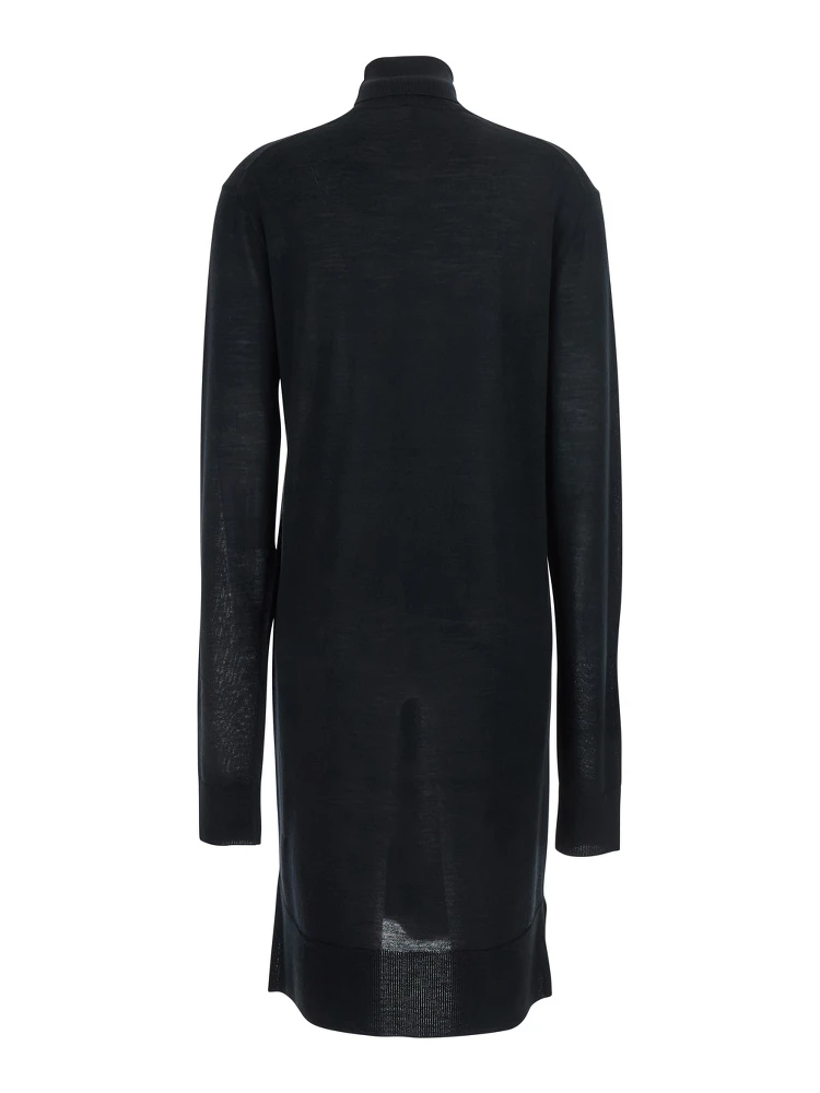 Black Turtleneck Dress with Side Slits in Wool and Silk Blend Woman alternative