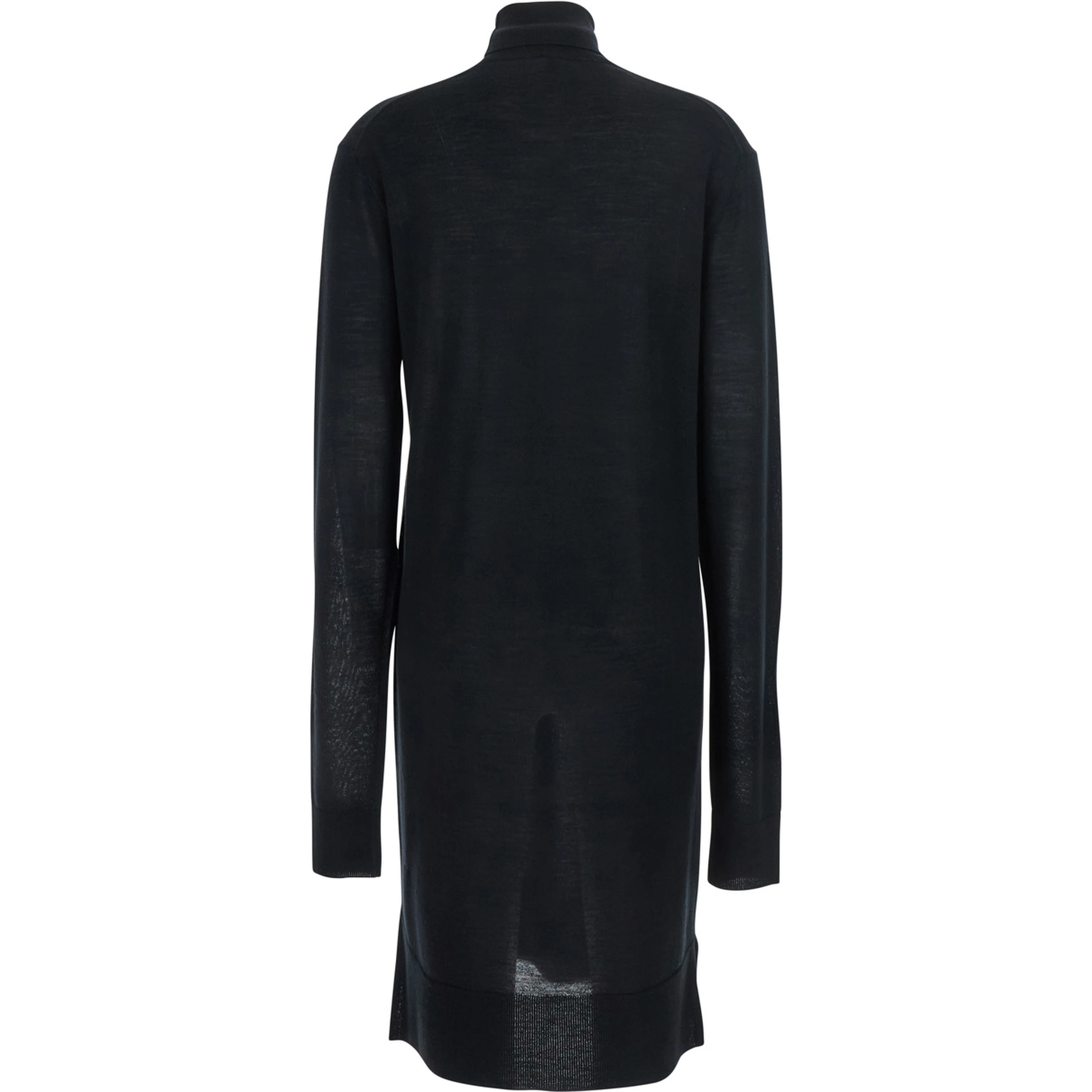 Black Turtleneck Dress with Side Slits in Wool and Silk Blend Woman
