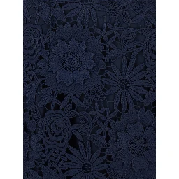 Blue Skirt with Semi Transparent Design and Floral Decorations in Fabric Woman