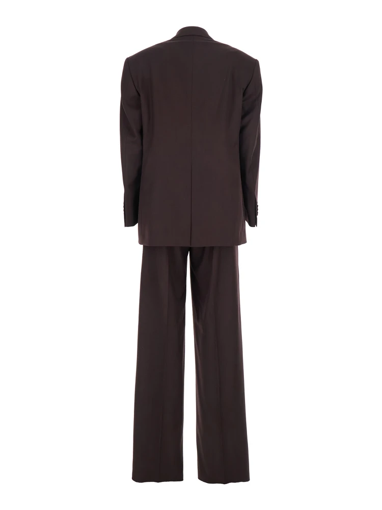 Brown Double-Breasted Suit with Notched Revers in Fabric Woman alternative