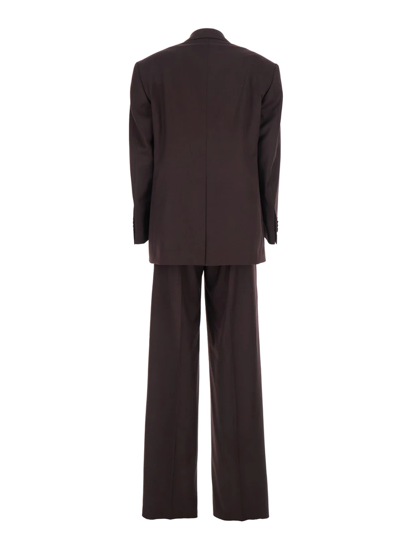 Brown Double-Breasted Suit with Notched Revers in Fabric Woman