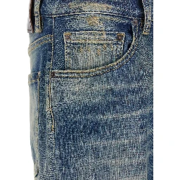 Blue Jeans with Logo Patch on the Rear and Distressed Effect in Denim Man