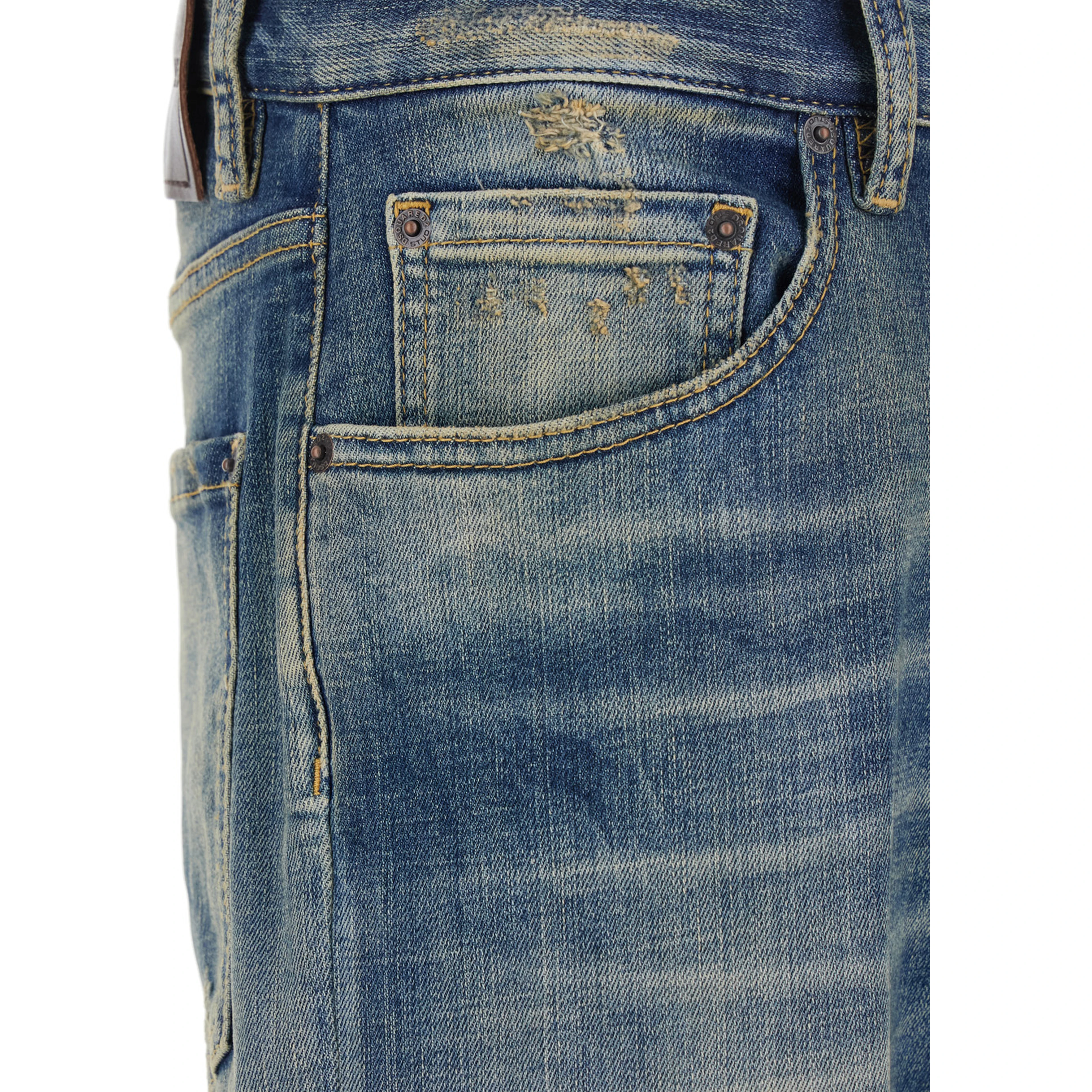 Blue Jeans with Logo Patch on the Rear and Distressed Effect in Denim Man