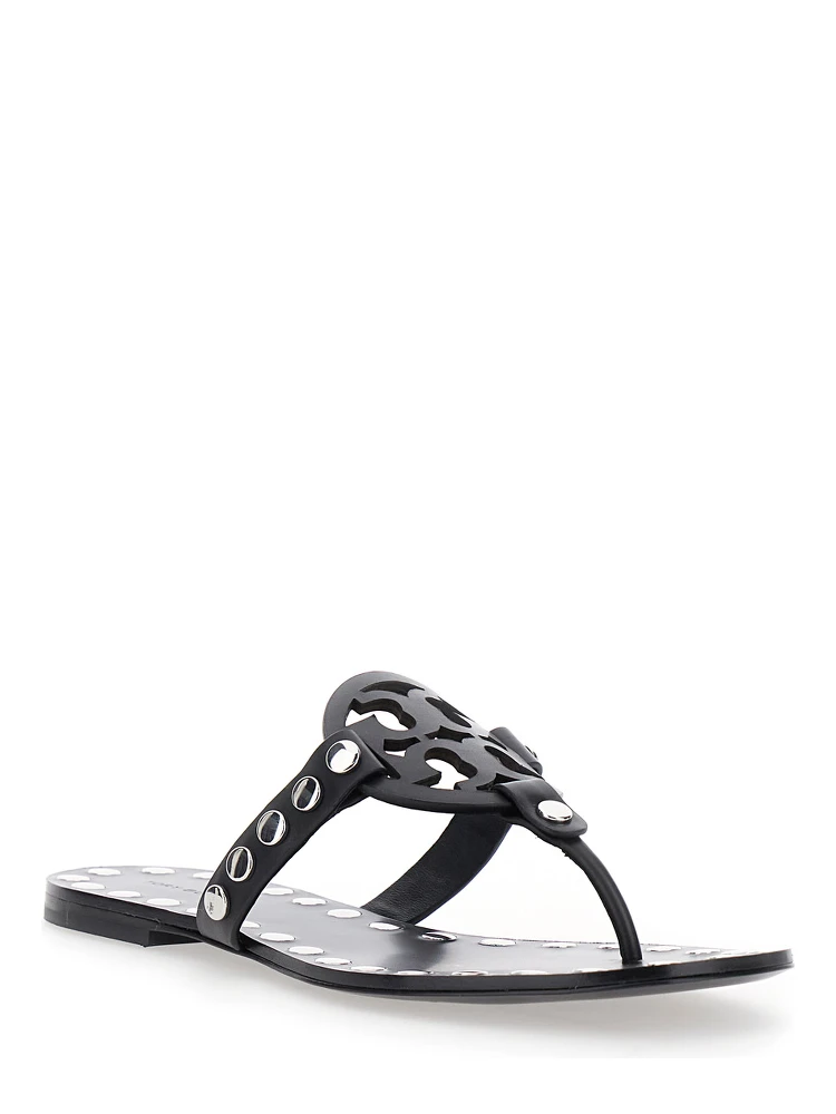 Black Thong Sandals with Logo on the Front and Stud Embellishments in Leather Woman alternative