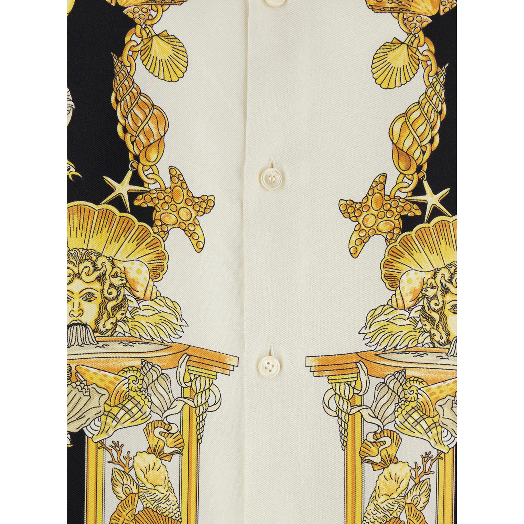 Coral Teater White Shirt with Classic Collar and All-Over Print in Silk Man