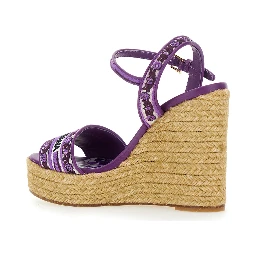 Violet Wedges with Logo Embroidery on the Front and All-Over Majolica Motif in Cotton Blend Woman