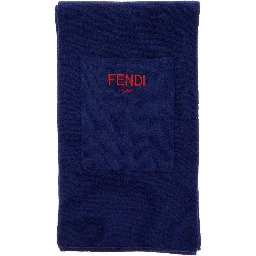 Blue Wraparound Scarf with Logo Patch on the Front in Wool and Cashmere Boy