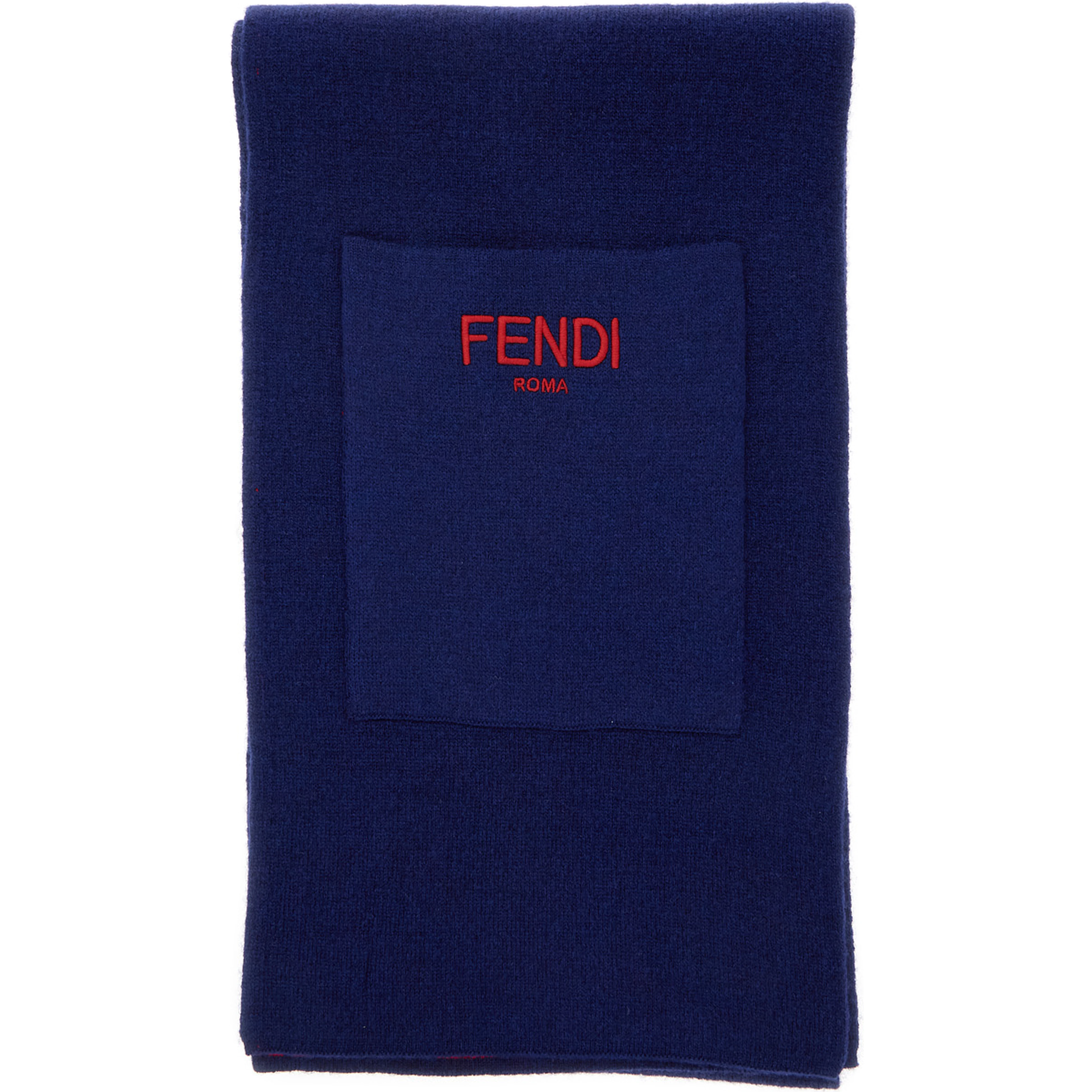 Blue Wraparound Scarf with Logo Patch on the Front in Wool and Cashmere Boy