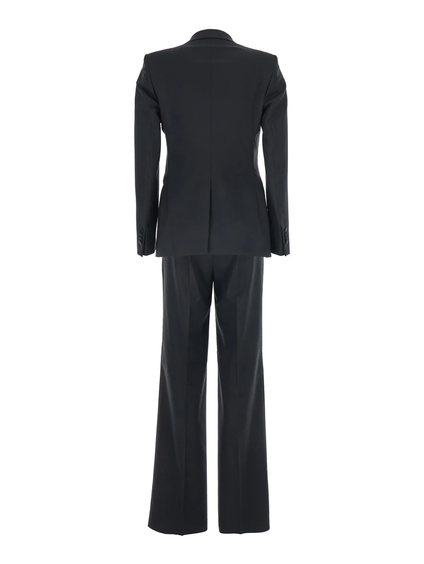 Black Double-Breasted Suit with Peak Revers in Wool Woman
