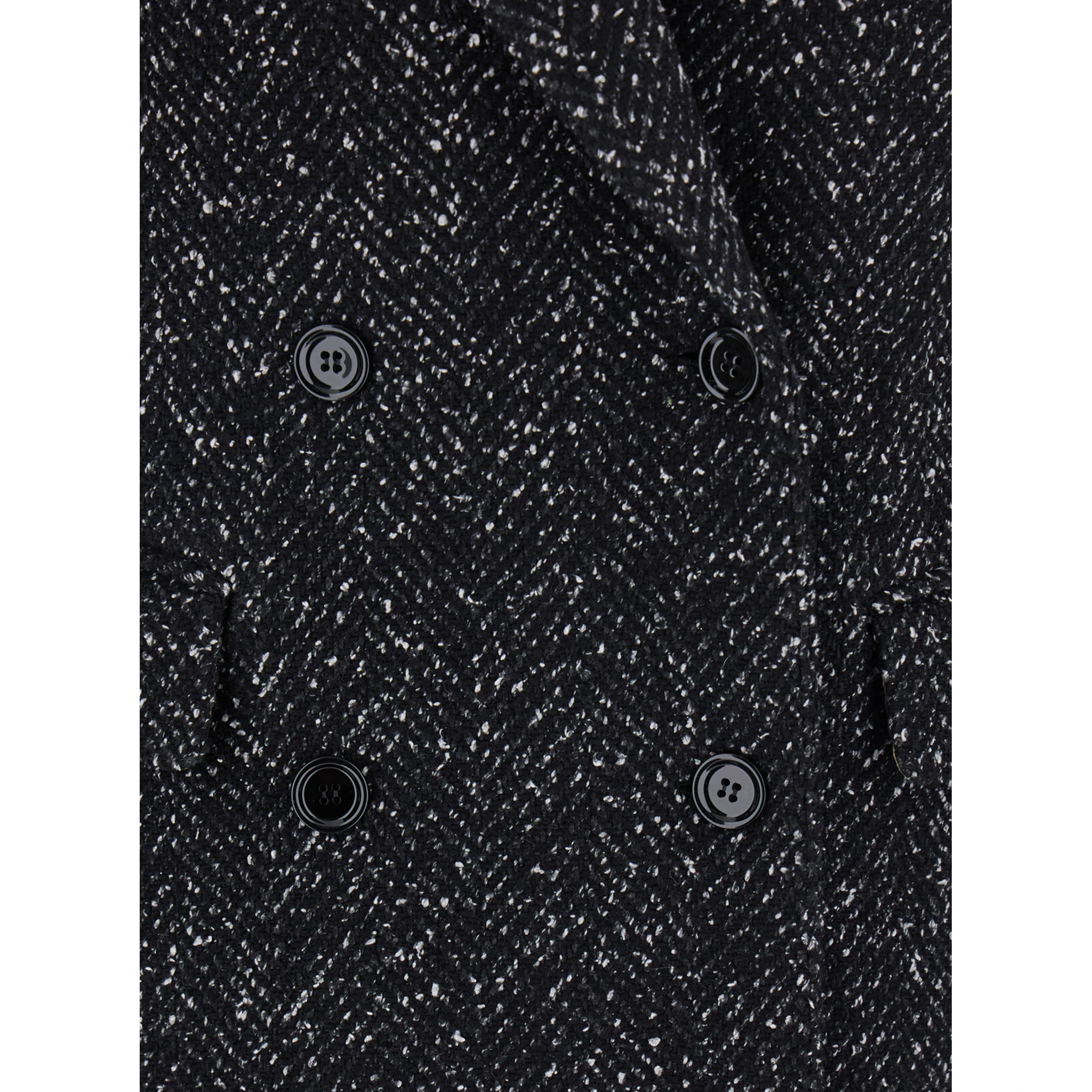 Black Double-Breasted Coat with Peak Revers in Wool Blend Woman