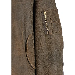 Brown Jacket with Sleeve Pocket and Distressed Effects in Leather Man