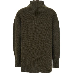 Brown Sweater with Mock Neck and Dropped Shoulders in Cashmere and Cotton Blend Woman