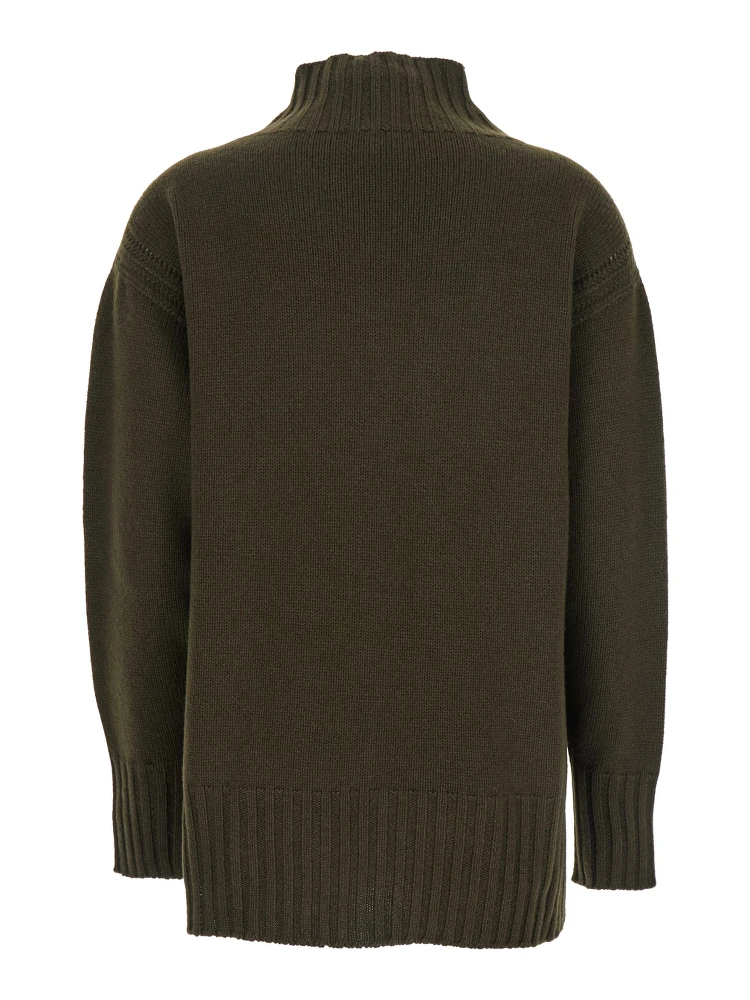 Brown Sweater with Mock Neck and Dropped Shoulders in Cashmere and Cotton Blend Woman alternative