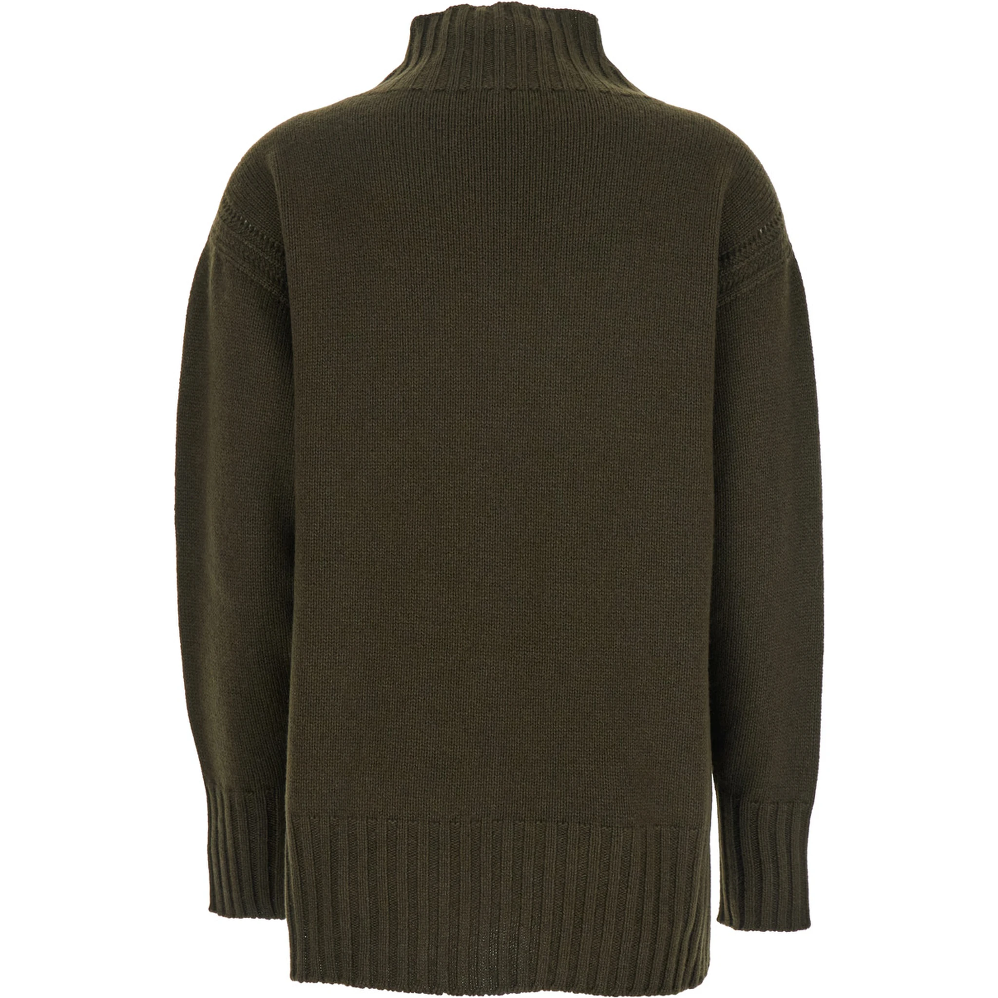 Brown Sweater with Mock Neck and Dropped Shoulders in Cashmere and Cotton Blend Woman