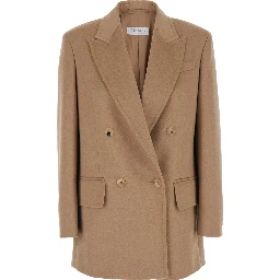 Olimpia Beige Double-Breasted Jacket with Peak Revers in Wool Woman