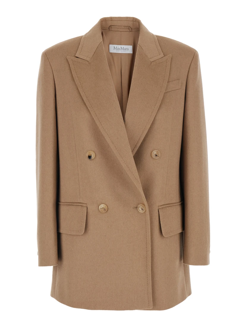 Olimpia Beige Double-Breasted Jacket with Peak Revers in Wool Woman
