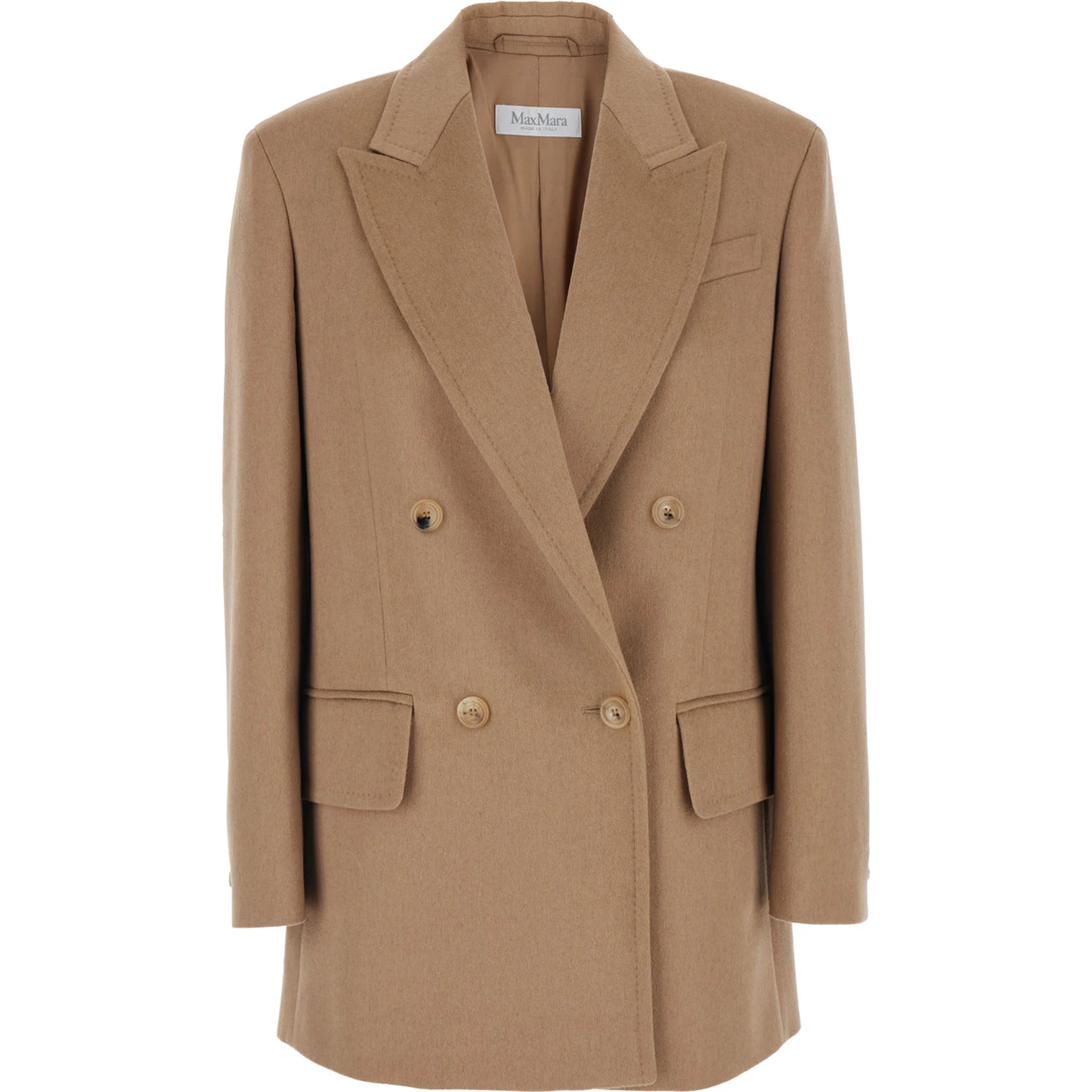 Olimpia Beige Double-Breasted Jacket with Peak Revers in Wool Woman