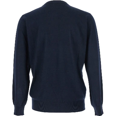 Blue Crewneck Sweater with Ribbed Trims in Wool Man