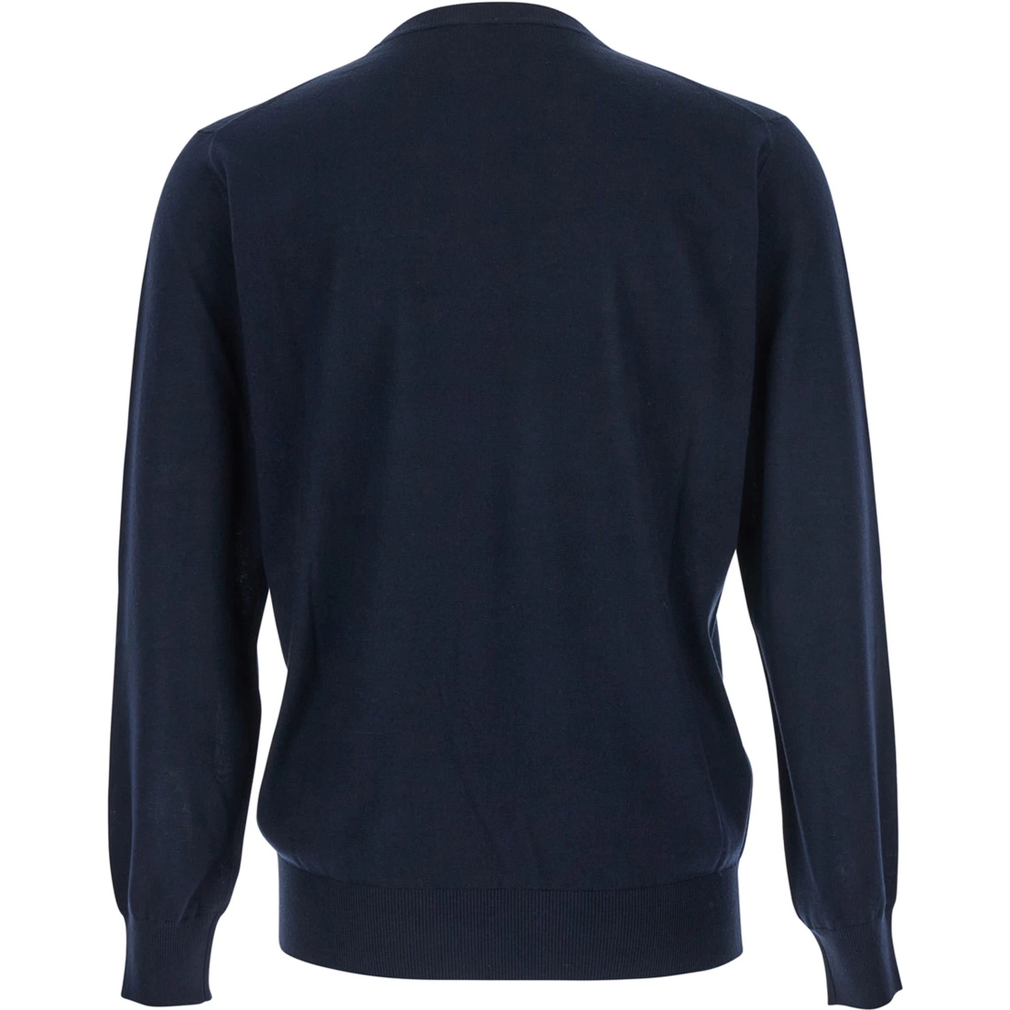 كنزة صوفية زرقاء برقبة دائرية وحواف مضلعة للرجال