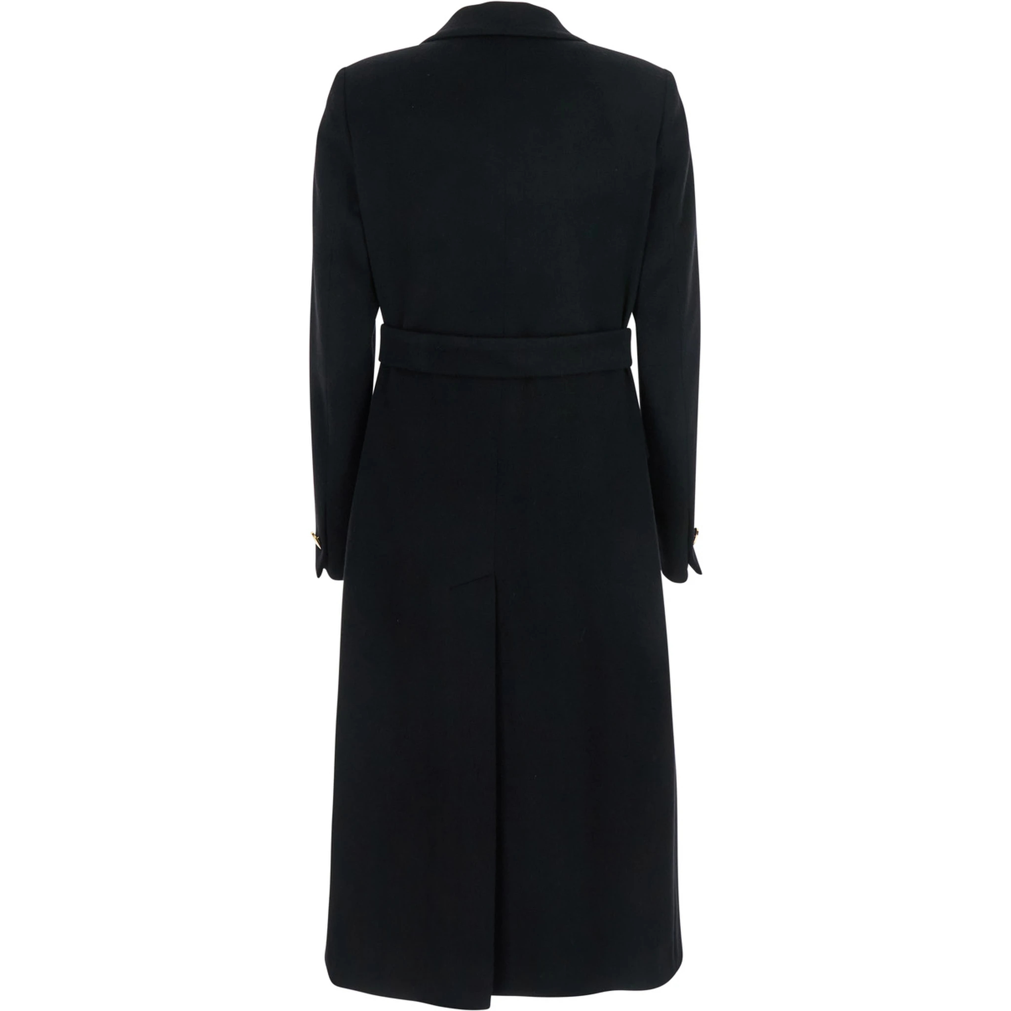 Jole Black Double-Breasted Coat with Golden Buttons in Wool Blend Woman