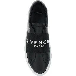 City Court Black Sneakers with Elastic Band and Logo Lettering on the Front in Leather Man