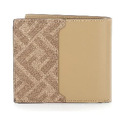 Beige Bi-Fold Wallet with FF Plaque on the Front and FF Motif in Leather Man
