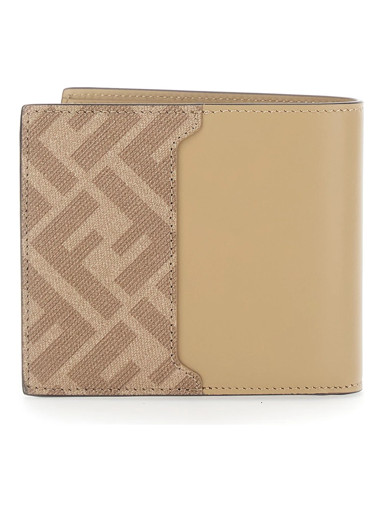 Beige Bi-Fold Wallet with FF Plaque on the Front and FF Motif in Leather Man alternative
