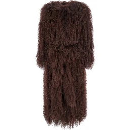 Brown Fur Coat with Round Neck and Long Sleeves in Fur Woman