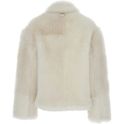 White Fur Coat with Classic Collar in Fur Woman