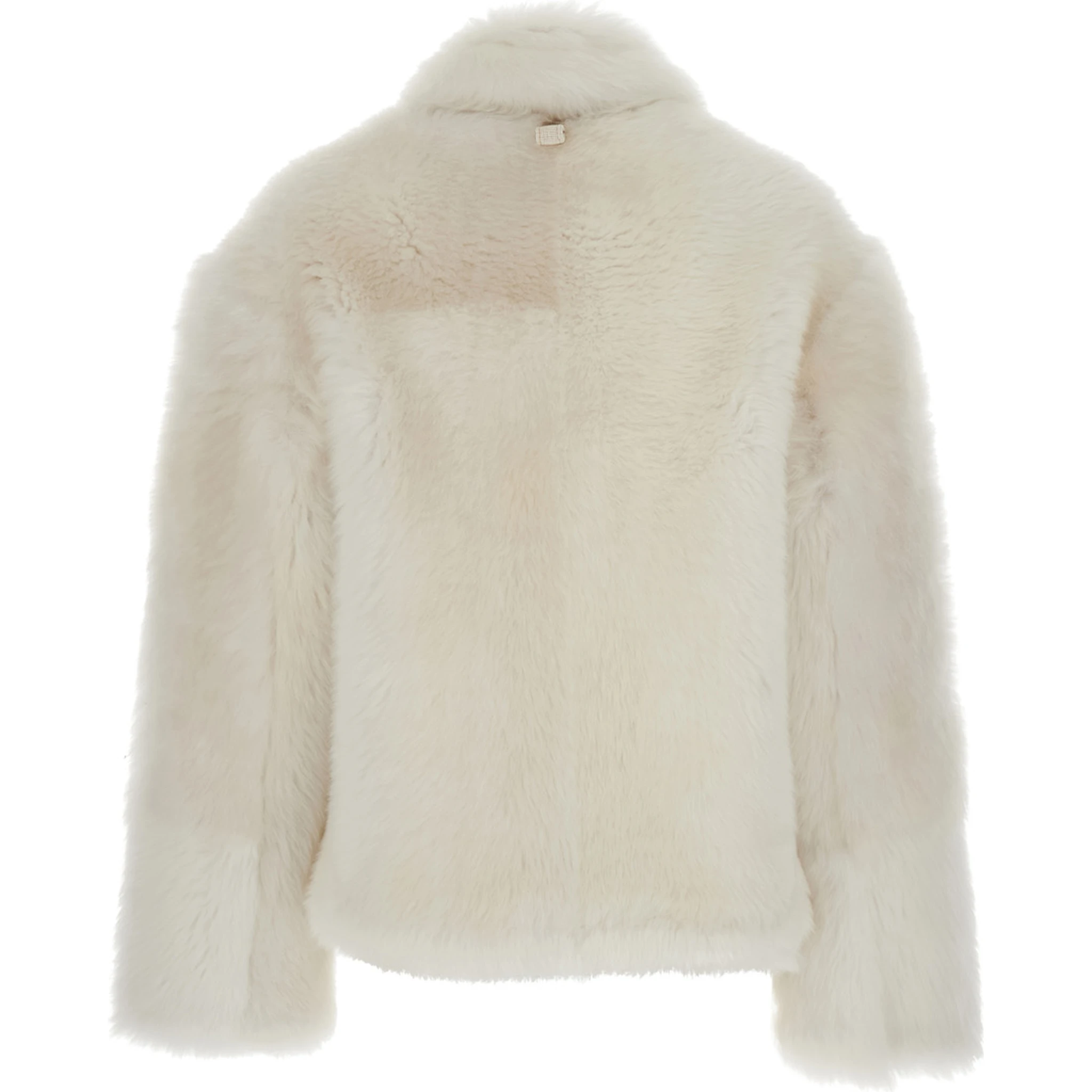 White Fur Coat with Classic Collar in Fur Woman