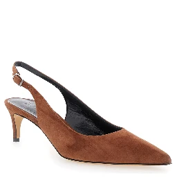 حذاء لويزا براون بكعب منخفض مفتوح من الخلف من الجلد المدبوغ للنساء