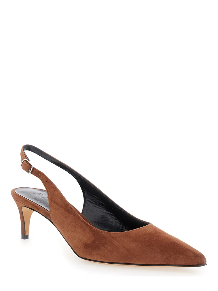 Luisa Brown Slingback Pumps with Low Heel in Suede Woman