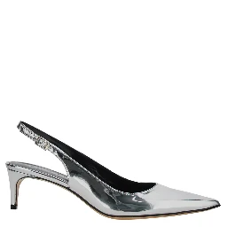 حذاء لويزا المعدني ذو الكعب العالي المدبب متوسط الارتفاع والمرآة، مصنوع من الجلد، للنساء