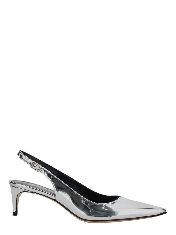 Luisa Metallic Slingback Pumps with Medium Stiletto Heel and Mirror Effect in Leather Woman
