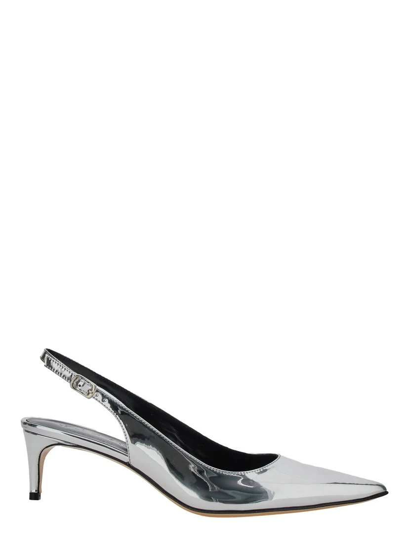 Luisa Metallic Slingback Pumps with Medium Stiletto Heel and Mirror Effect in Leather Woman